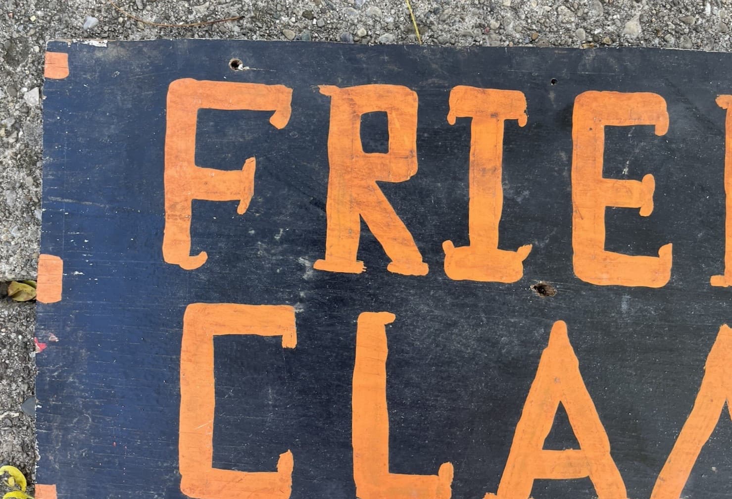 Antique Wood Fried Clams Sign 1960s Maine NH Seafood Shack Vernacular Folk Art 2