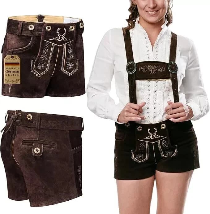 Women's Lederhosen Oktoberfest  Leather Bavarian Outfit - Chocolate - size 14