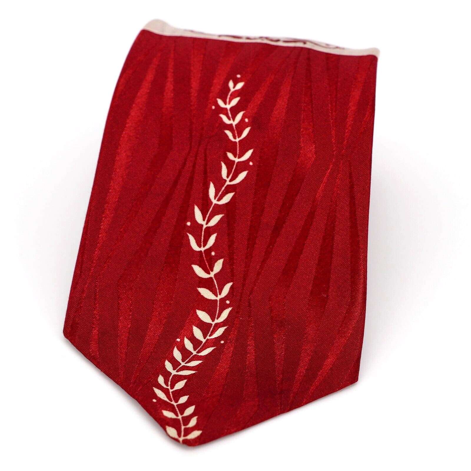 Vintage 40s 50s Men's Necktie Swing Rockabilly Satin Damask Red Cream 51"x 3.5" 2