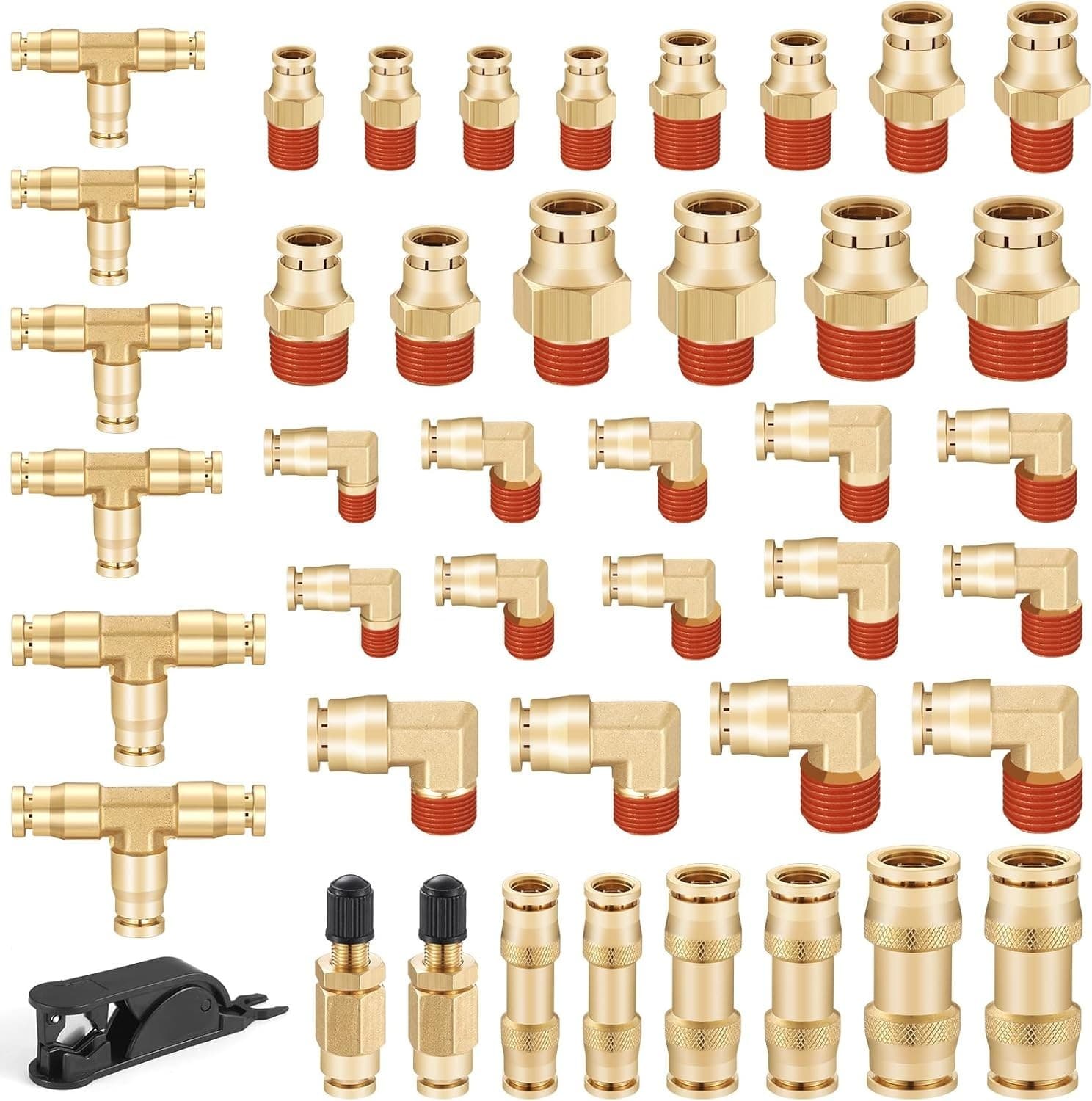 43 PCS Brass DOT Air Brake Line Fittings - Upgraded 1/4" 3/8" 1/2" Quick Connect