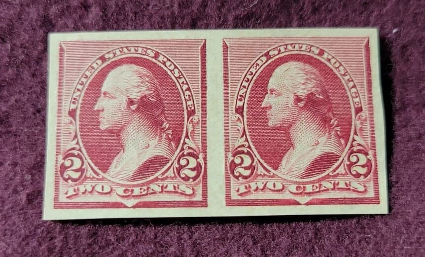 2 cent Washington Die Proof PAIR on stamp paper - Scott# 219DPe - Mint, NH 2