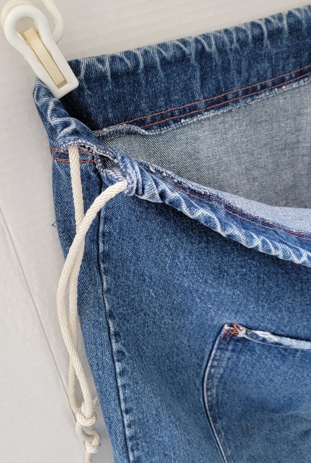 Blue Denim Heavy Large Sack Laundry Bag Drawstring Front Pocket 33"x 22" 6