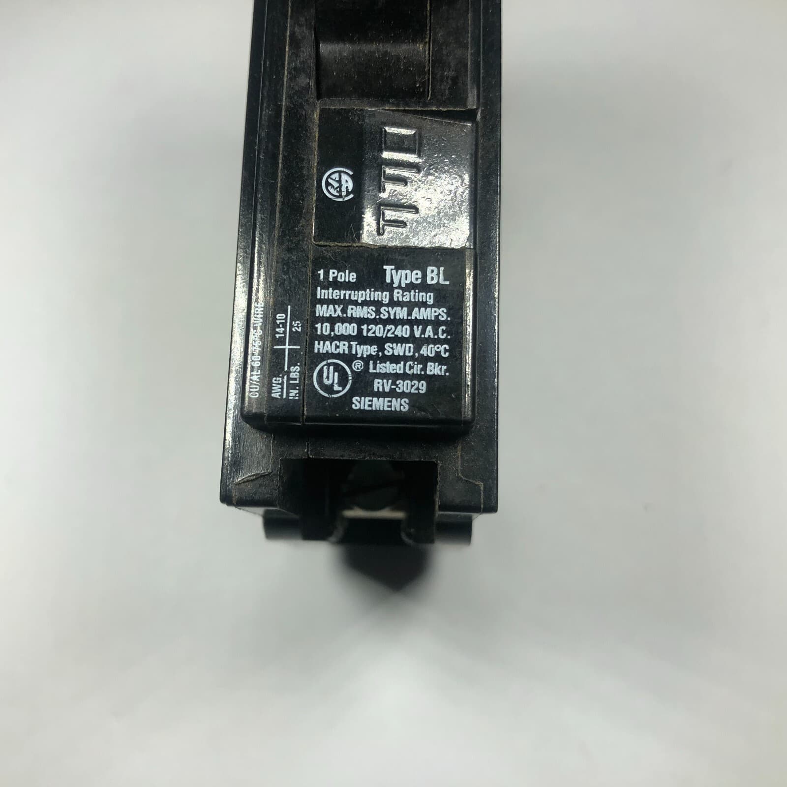 Siemens ITE Type BL Circuit Breaker 1 Pole 20 Amp 240V RV-3029 3