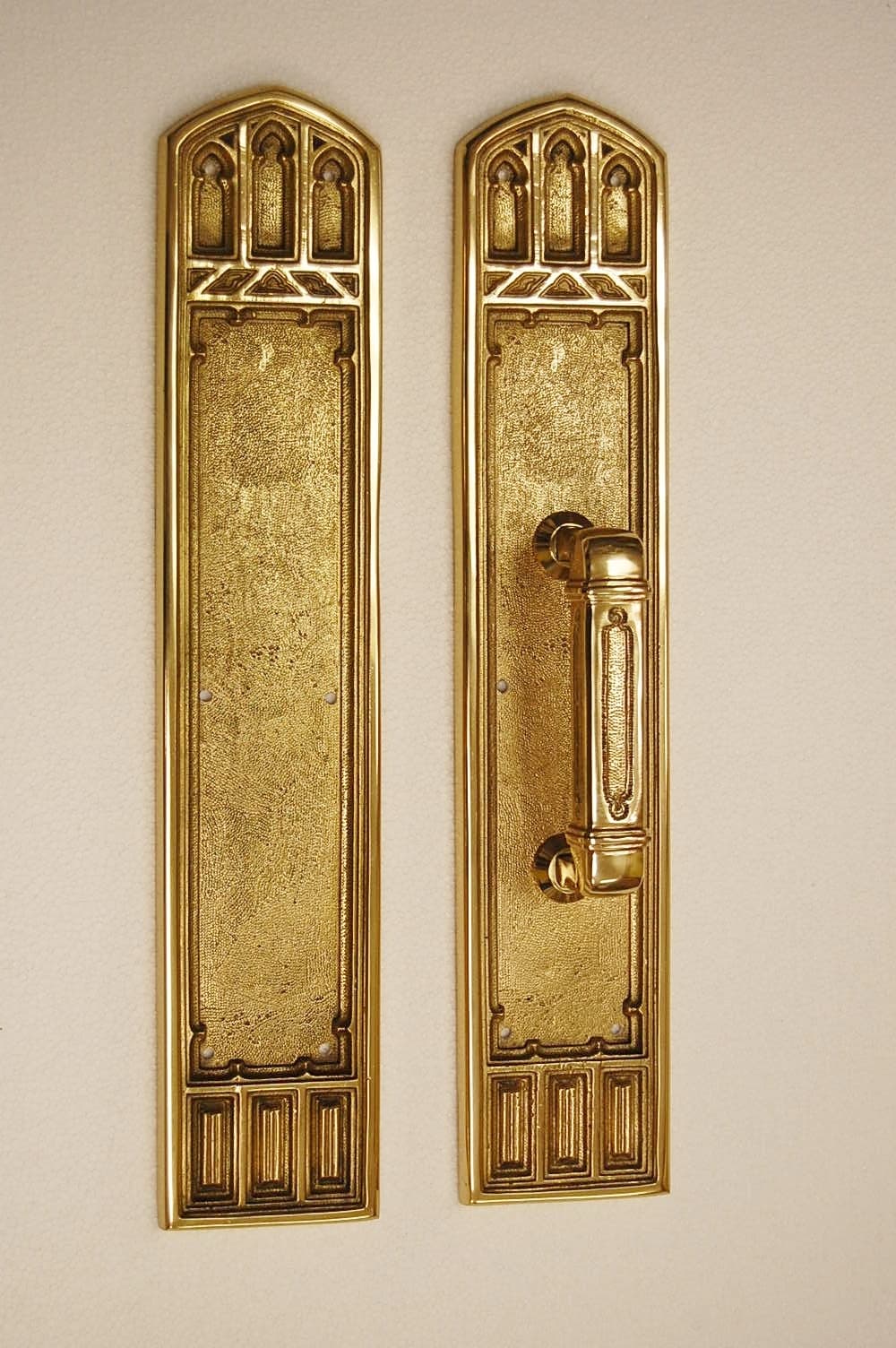 Solid Brass Architectural Door Hardware, Pull Plate Victorian Gothic 5