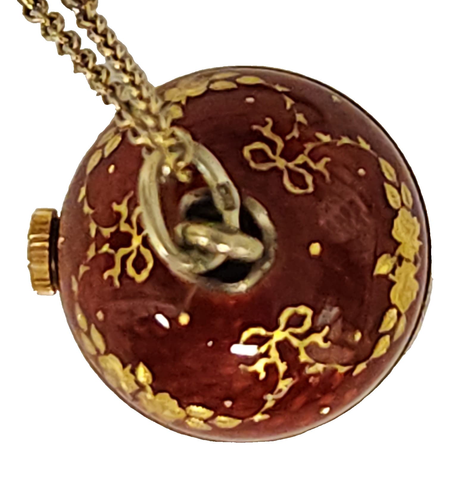 Vintage 60's Gold Plate Sterling Silver Red Enamel Nadine Watch Pendant Necklace 6