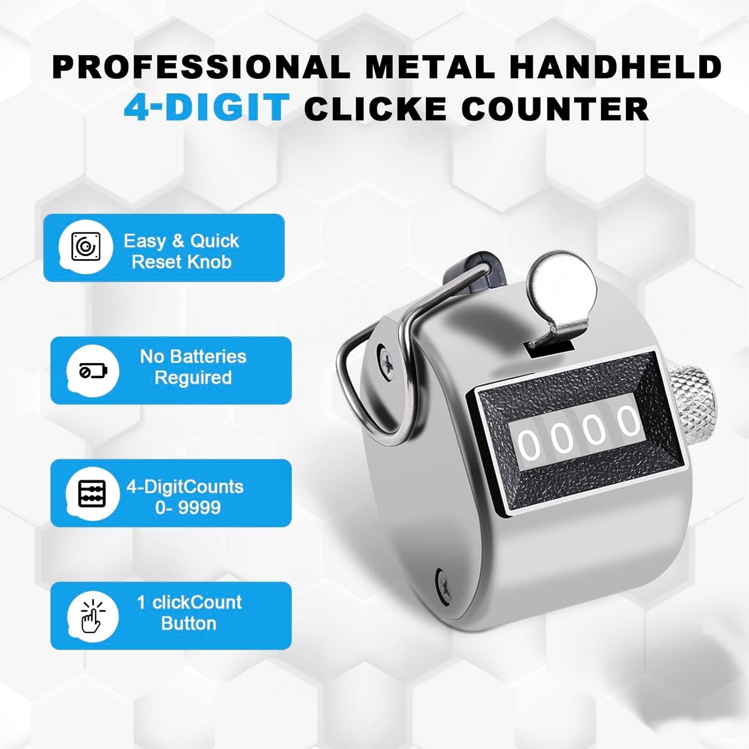 Metal Tally Counter Clicker Handheld Pitch Counter, Manual 1PC  2