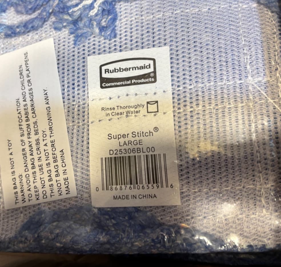 6 PAK Rubbermaid Commercial Large Super Stitch Blend Blue 5" Band Floor Mop Head 4