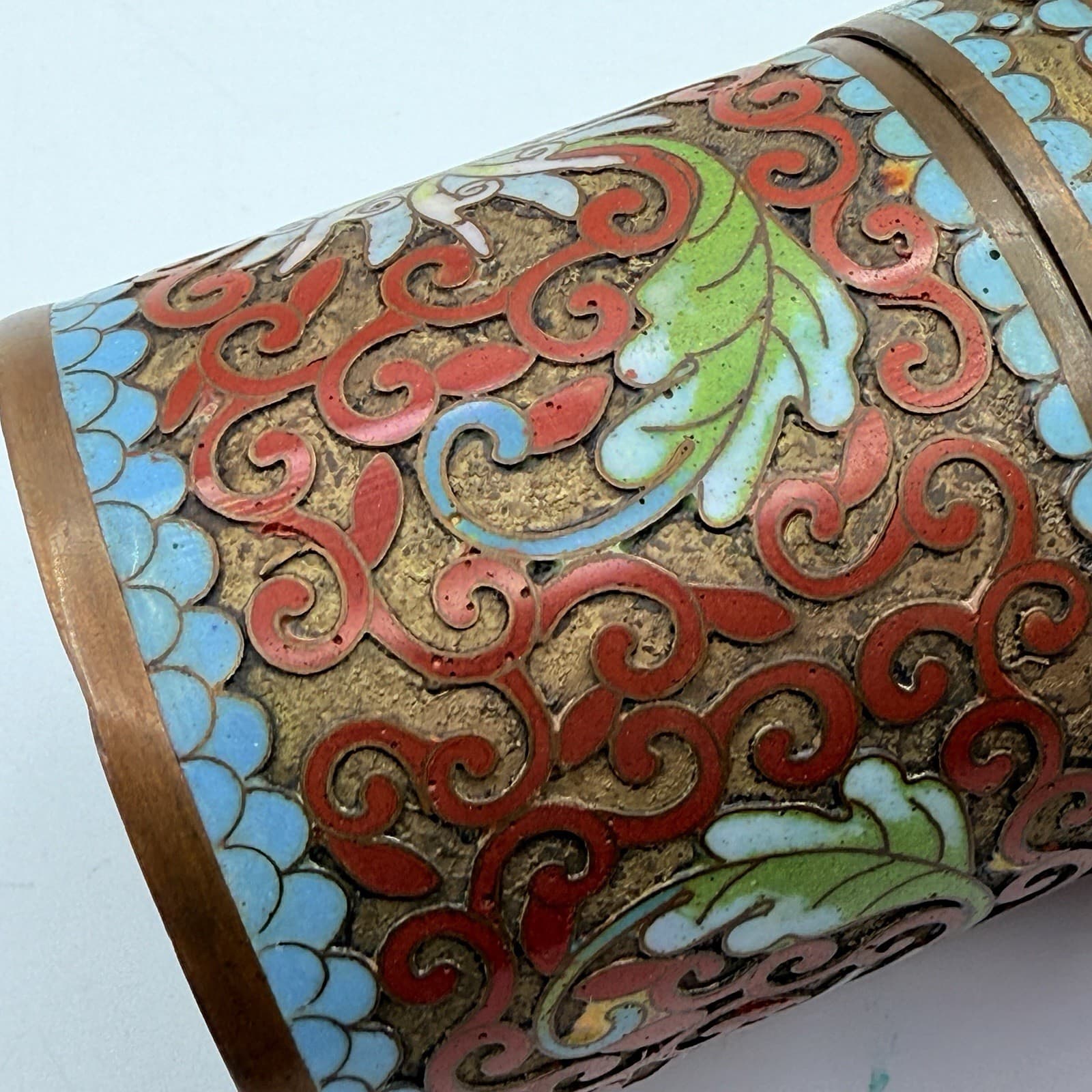 Vintage Cloisonné Lidded Jar Canister Cylinder Enamel Flowers Brass China 3.5” 3