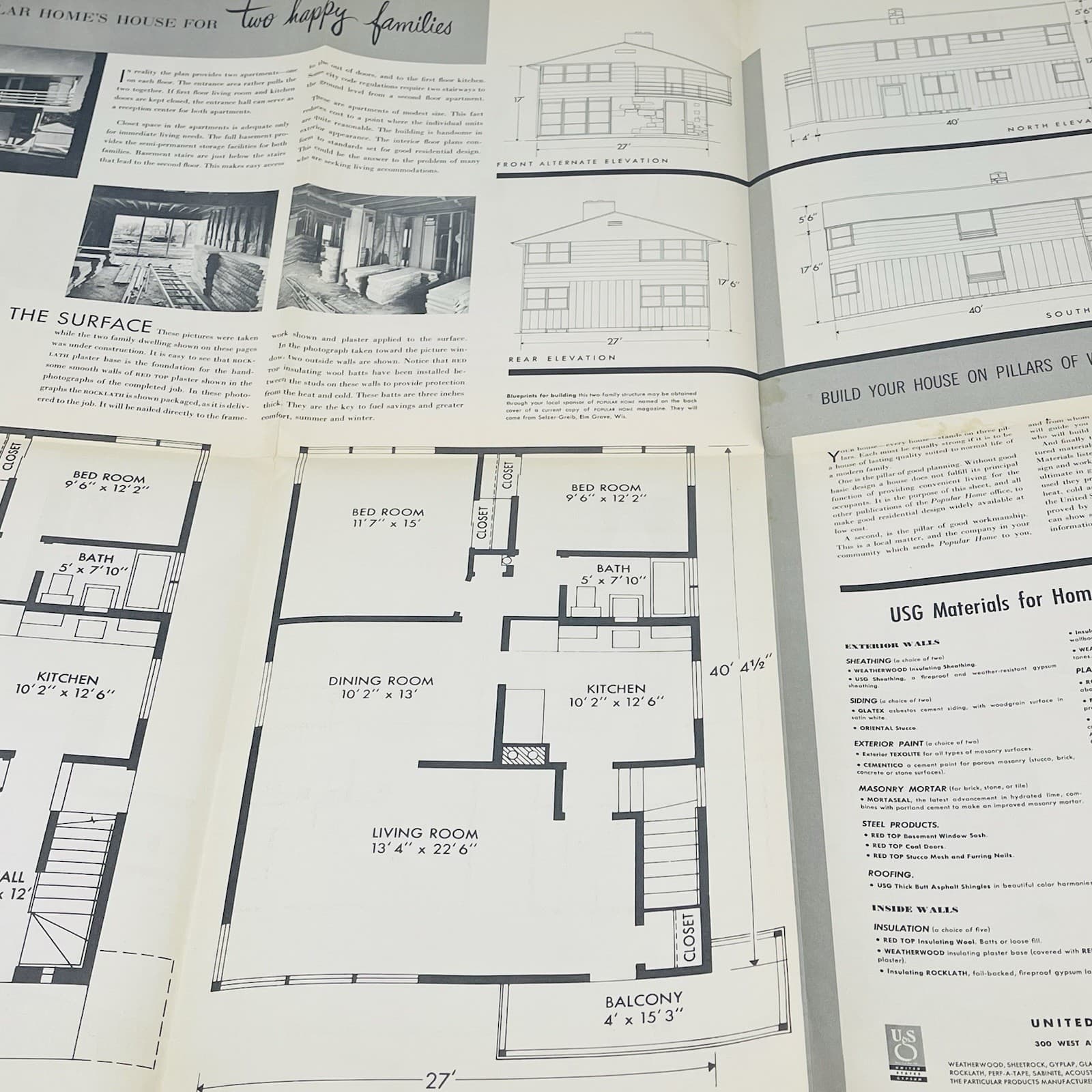 1949 Popular Homes House For Two Happy Families One Home Blueprints Plan Vintage 6