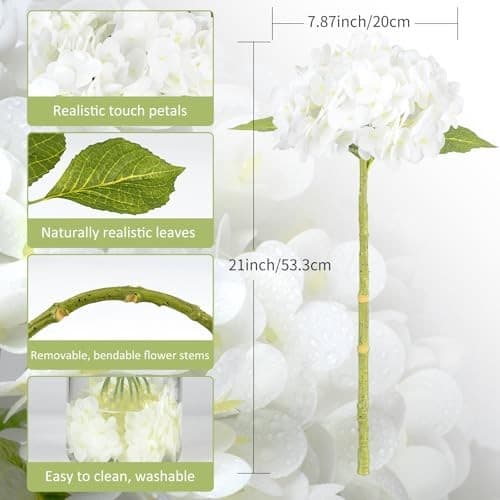 Hydrangea Artificial Flowers, Hydrangeas, ‘21-inch’ Large Artificial White 3