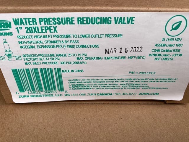 ZURN 1-20XLEPEX WATER PRESSURE REDUCING VALVE (NEW)