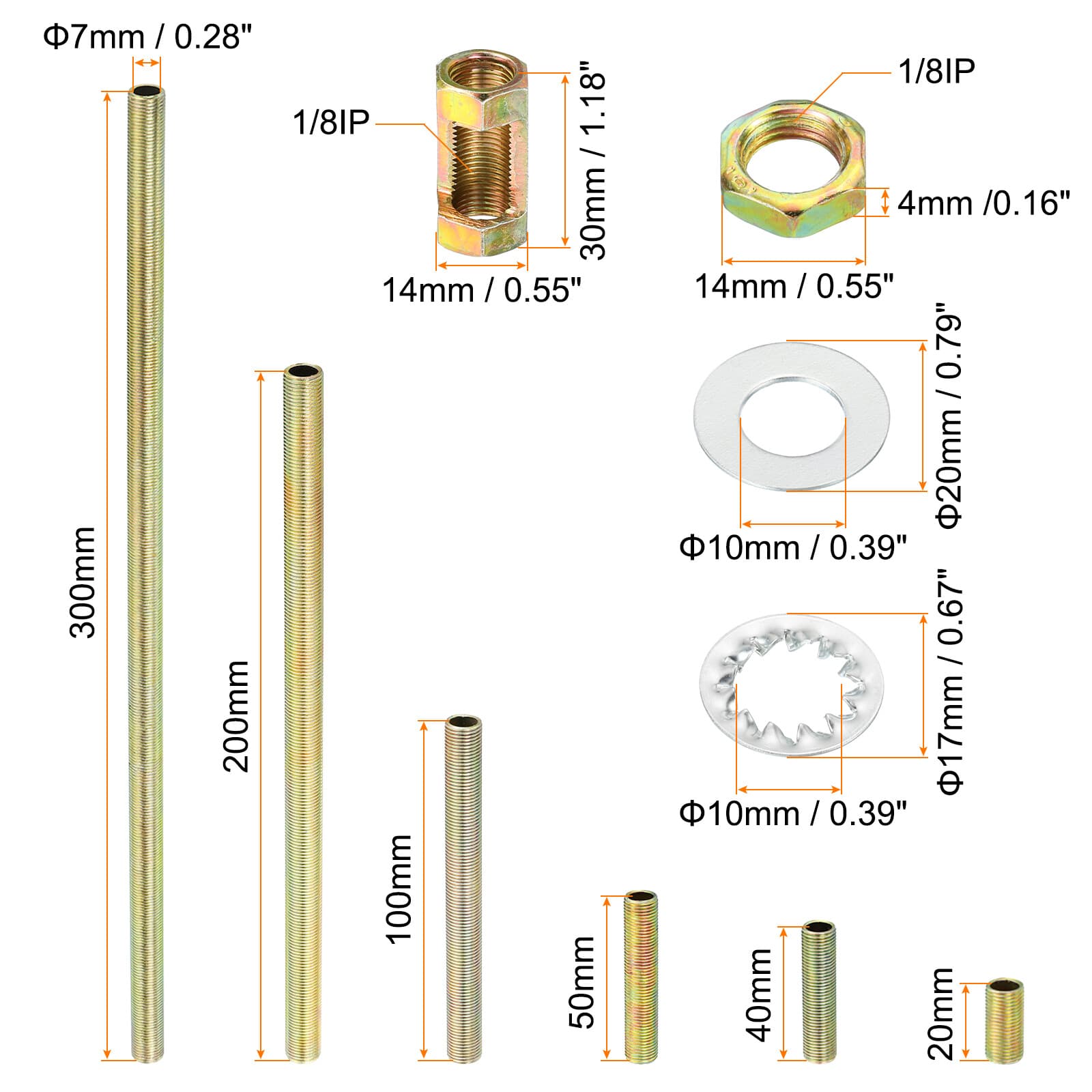 1/8IP Thread Lamp Repair Hardware Assortment Pack 2 Set w Connector Washers Nuts 2