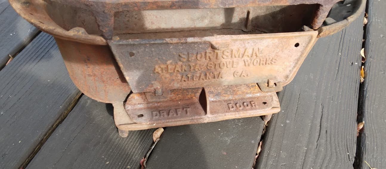 VINTAGE ATLANTA STOVE WORKS SPORTSMAN CAST IRON HIBACHI GRILL WITH HANDLE 4