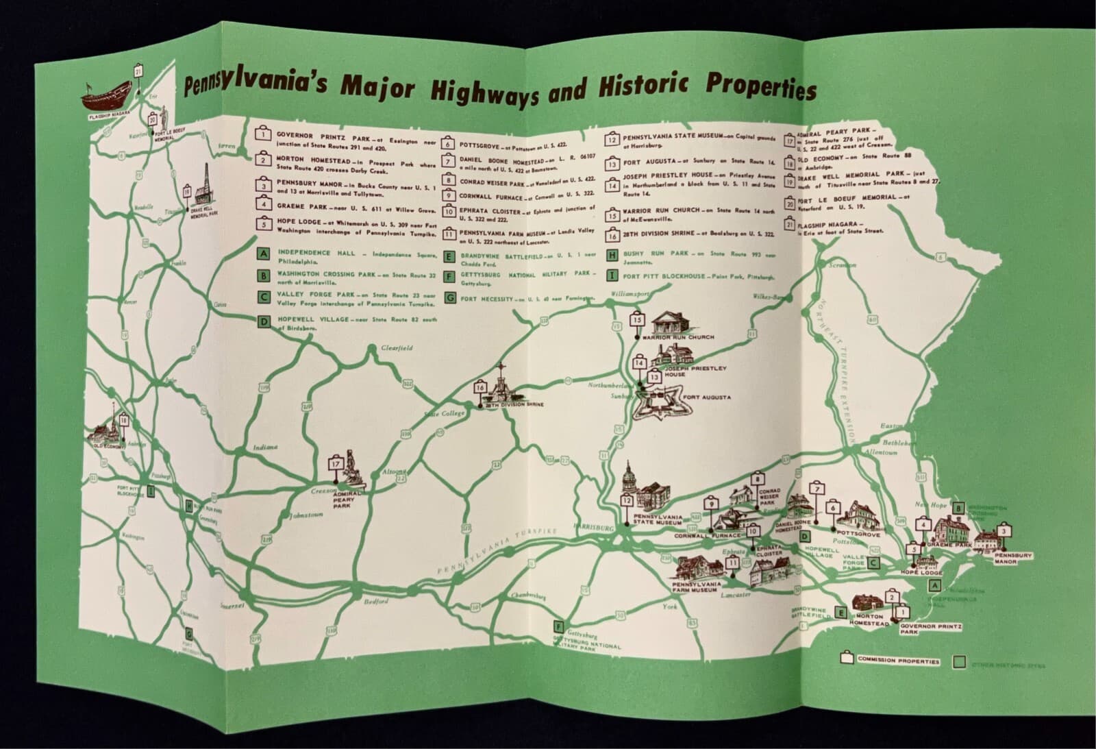 1960s Pennsylvania Trail Of History Heritage Guide Map Vintage Travel Brochure 2