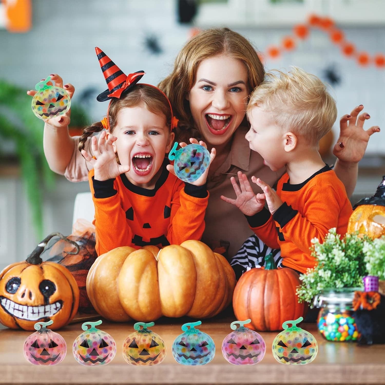 6 Pack Halloween Pumpkin Stress Balls Squishy Relief Toys Fidget Toys...  5