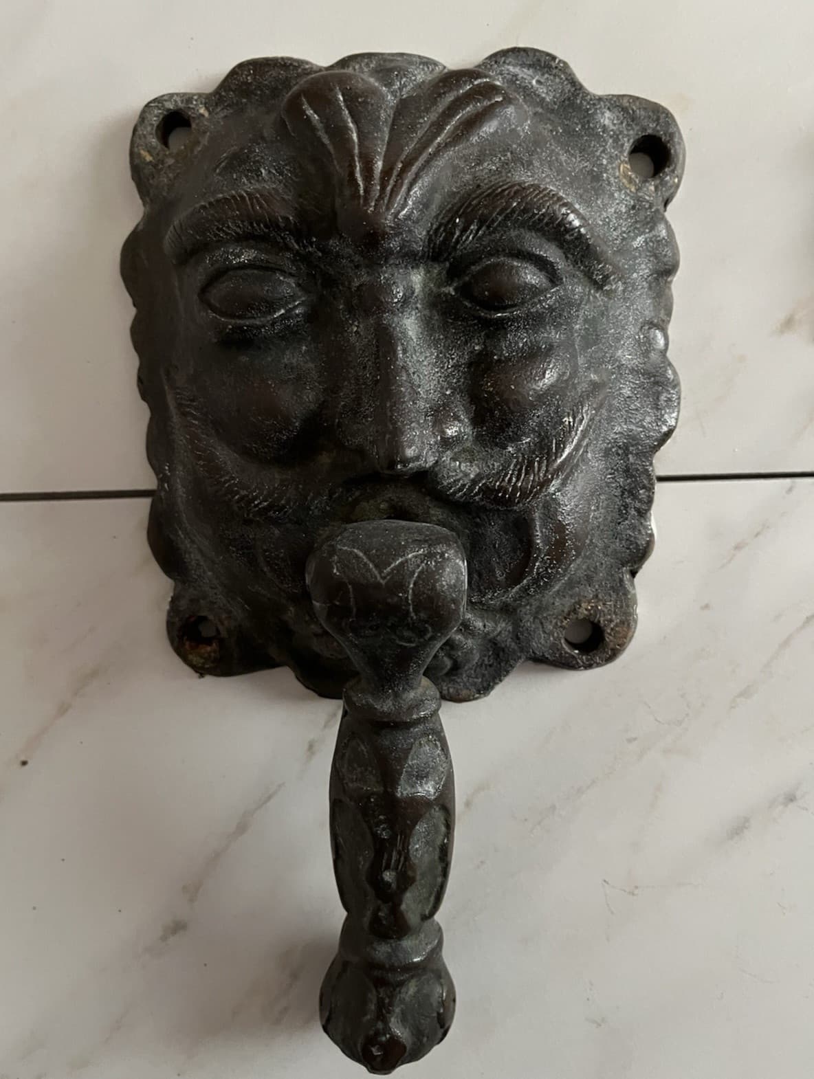 11" ANTIQUE c.1886 VICTORIAN GREEN MAN NORTH WIND FACE DOORKNOCKER 2