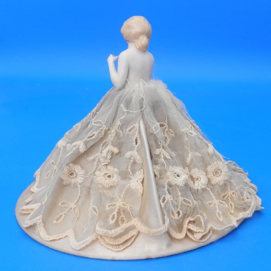 Vintage HALF DOLL PIN CUSHION Porcelain Figurine Bathing Beauty HANDS AWAY 4