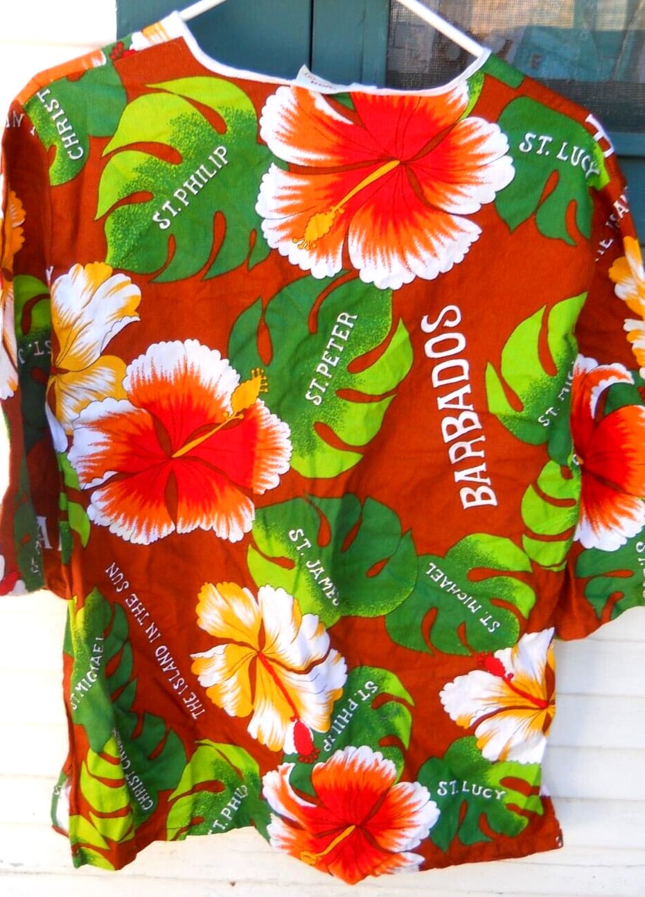 VINTAGE WOMEN'S BARBADOS ISLAND PRINT SHIRT SZ MEDIUM 100% COTTON MADE BY BAJAN 3