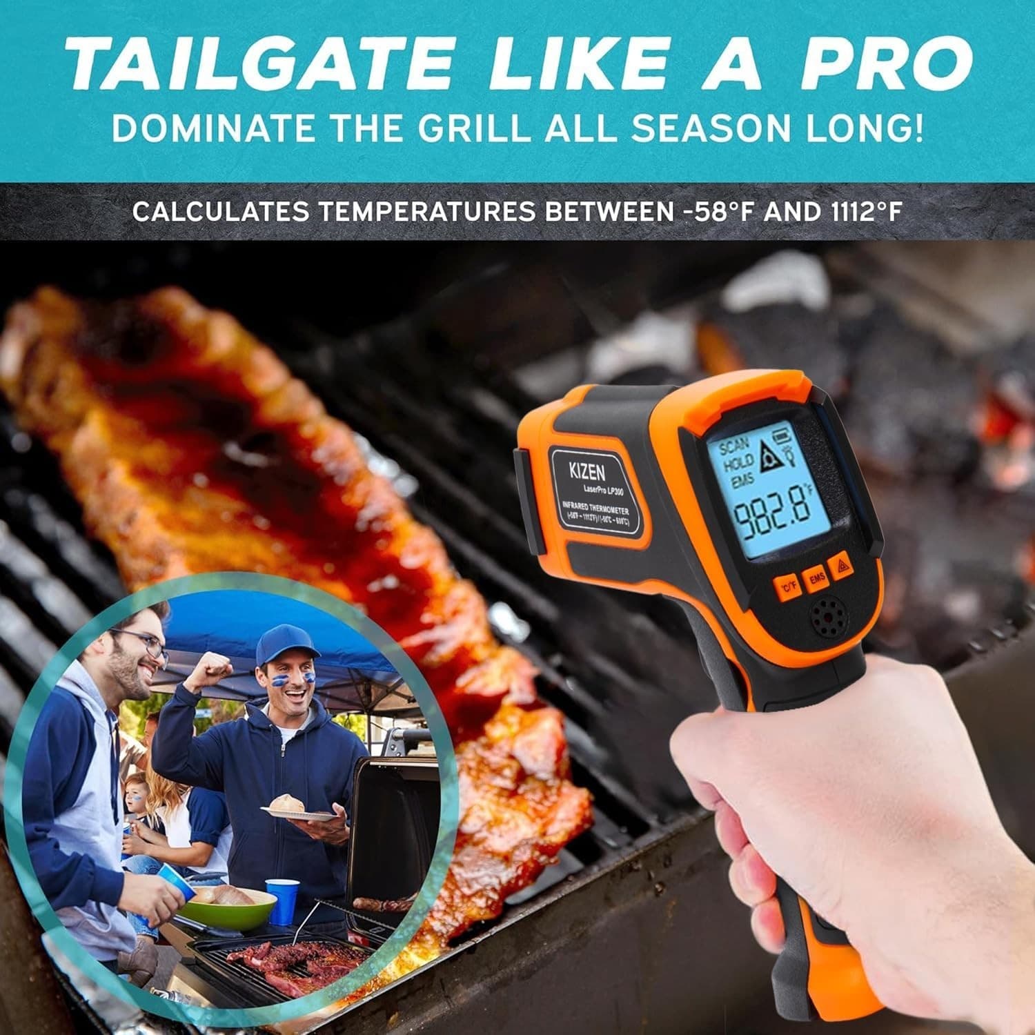 KIZEN Infrared Thermometer LaserPro LP300 Handheld Temperature Gun Orange 3
