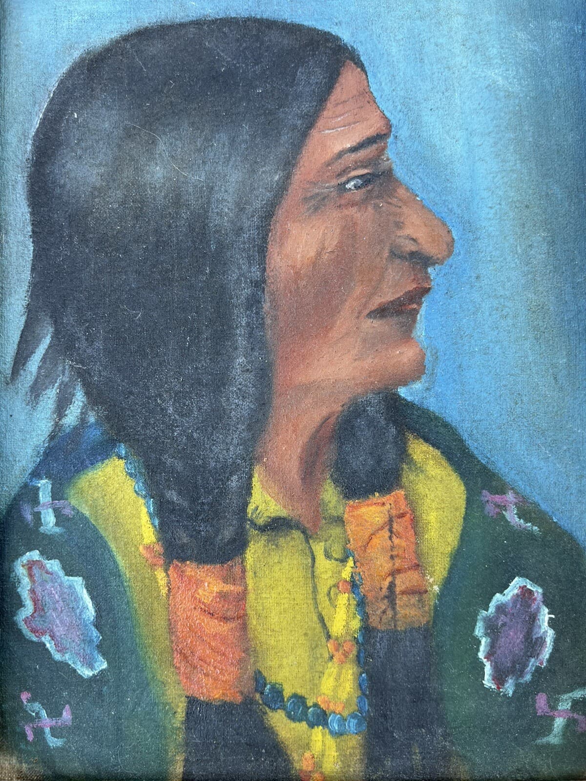 Original Antique Native American Portrait - Oil Painting - 19th C. /Early 1900's