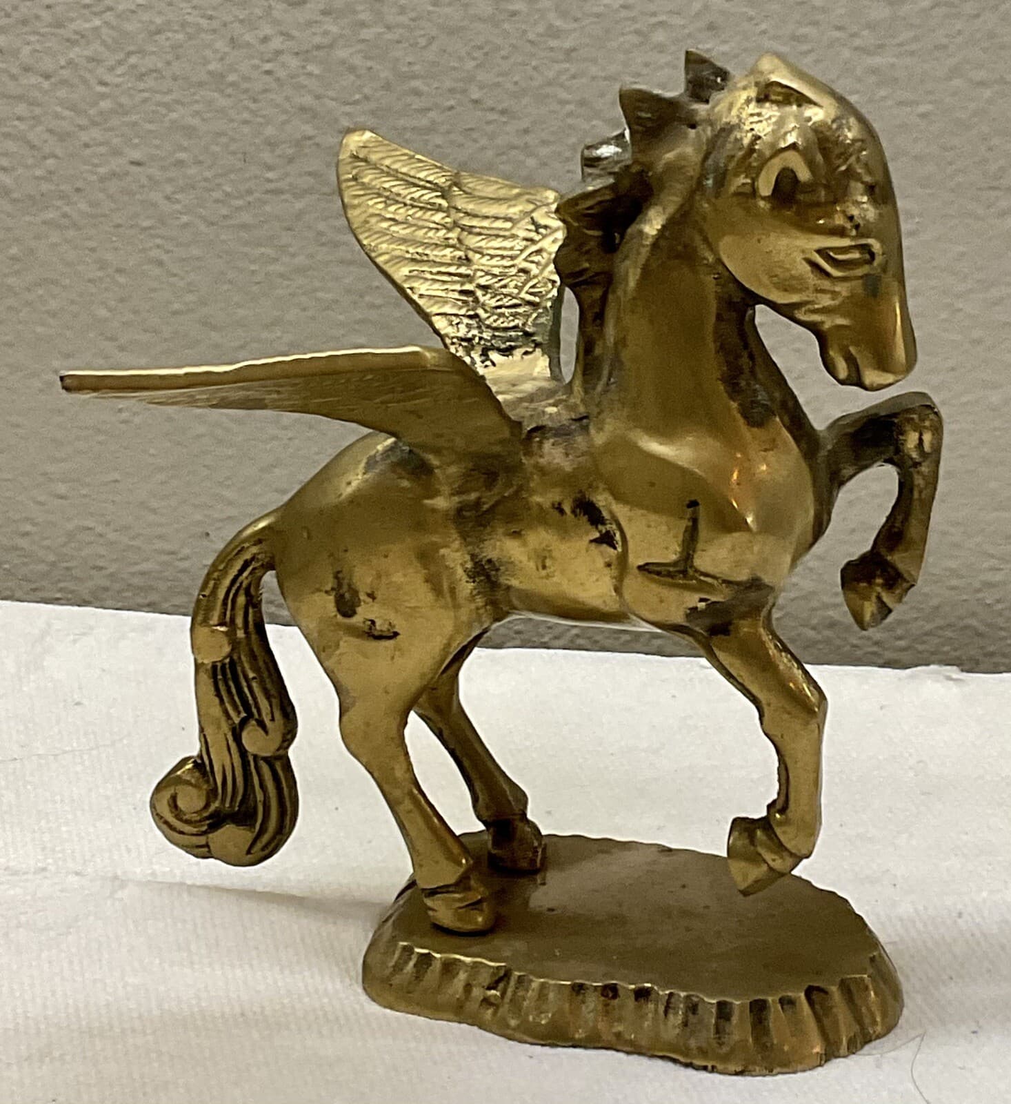 Brass Pegasus Statue Flying Winged Mythical Horse Flowing Mane Fantasy. 7" 3