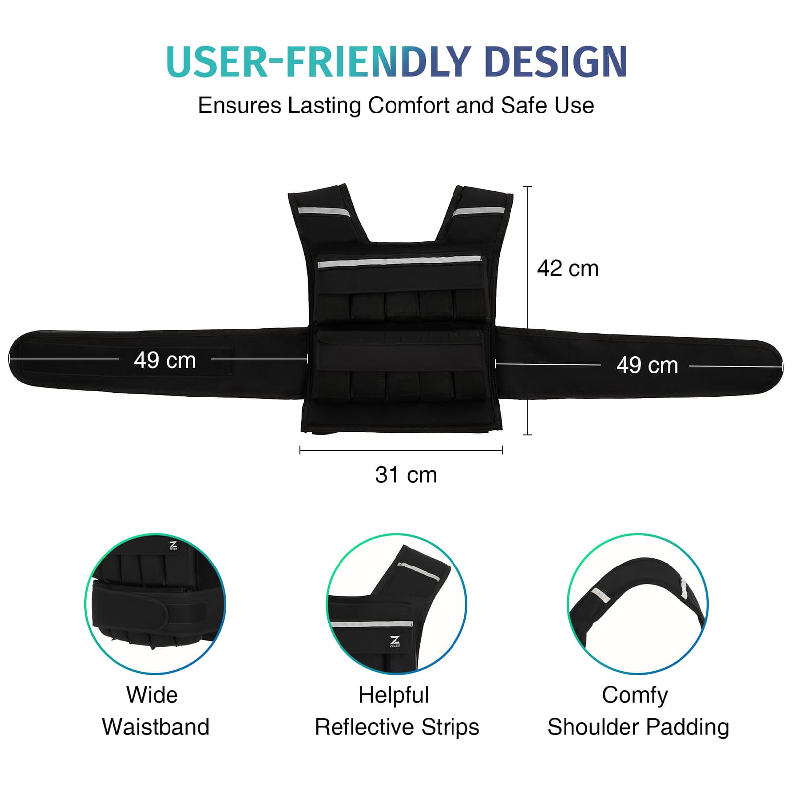 ZELUS 20LB Weight Vest Adjustable Weighted Vest for Running Home Gym Workout 4