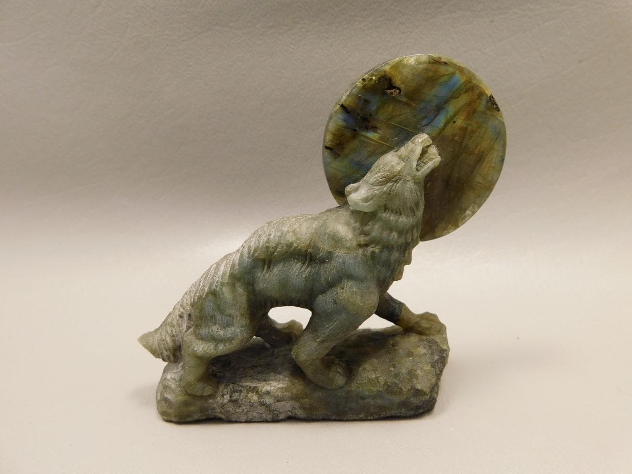 Howling Wolf Moon Figurine Labradorite 3.25 inch Coyote Carving #O01 6