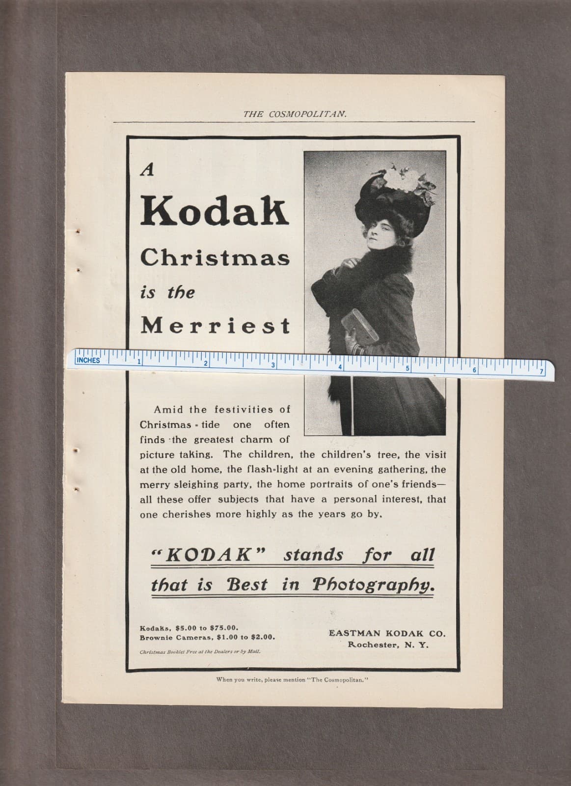 1901 KODAK Magazine AD~CHRISTMAS/Young Woman Photo~CHILILITLI Mexican TRAIN
