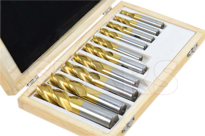Shars 10 Pcs 3/16-3/4" HSS Four 4 Flute Tin Coated HSS Single End Mill Set S} 3