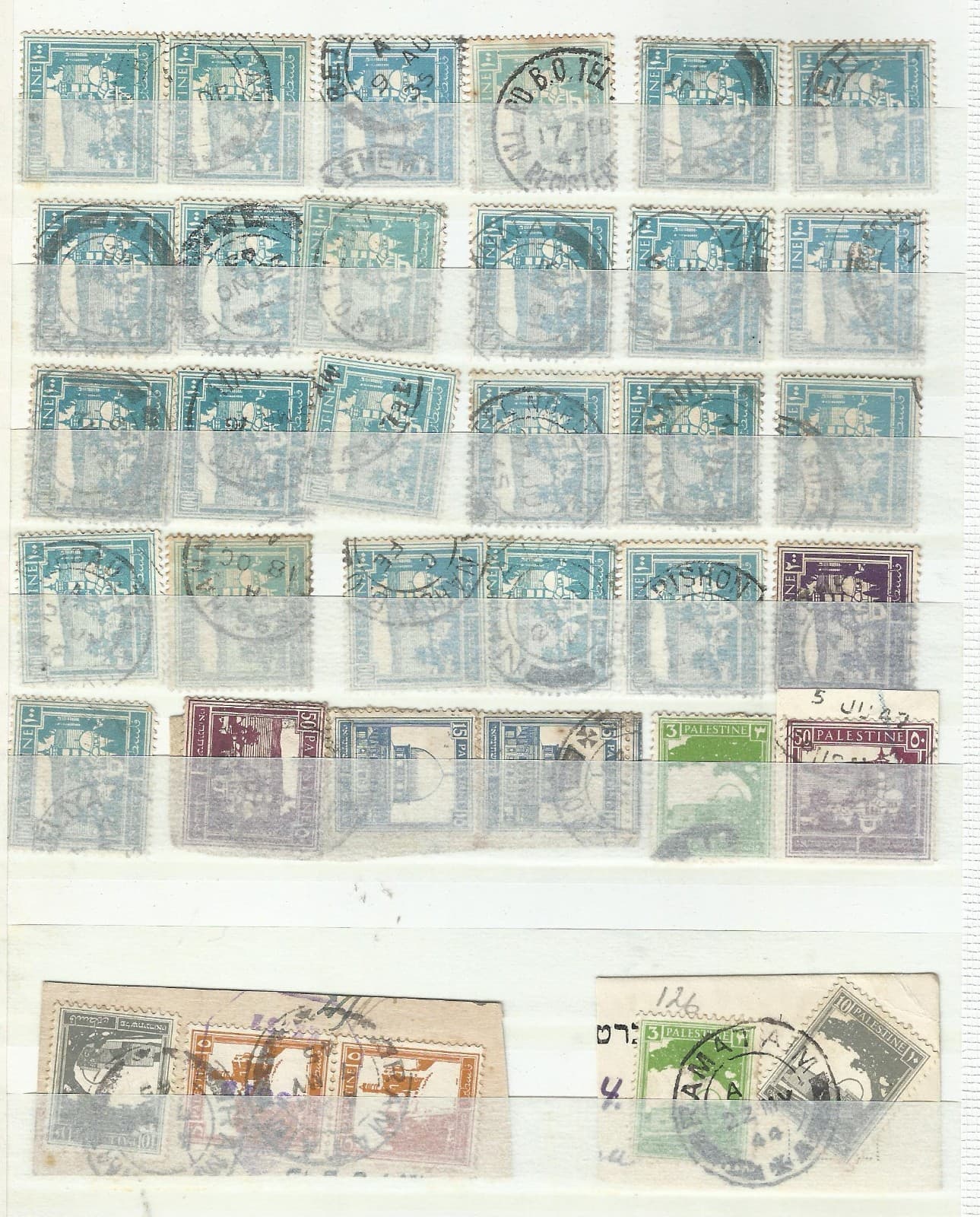PALESTINE Lot of 151 USED STAMPS Cancels for Study, Perforations, Colors ERRORS 4