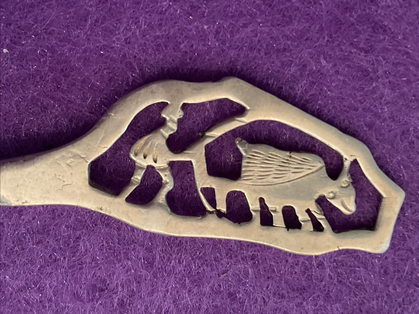 Asian Man Plow Rice with Water Buffalo Ox 4.75" Silver Souvenir Spoon Taiwan 4