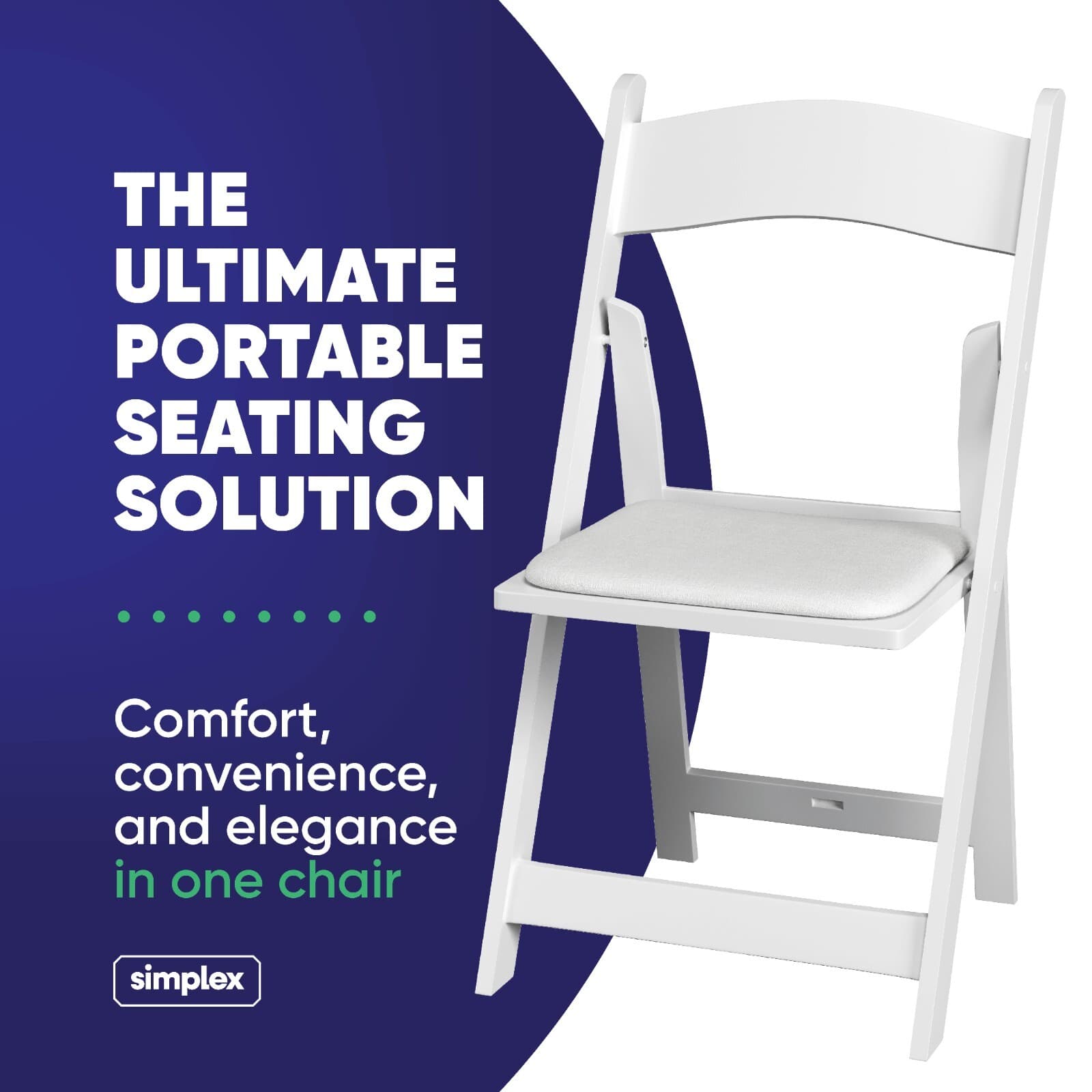 White Folding Chairs–Resin Stackable with Padded Seat - Indoor & Outdoor Events 2