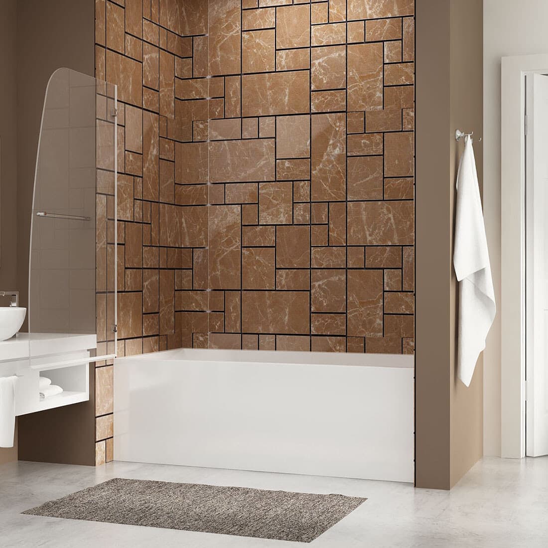 SUNNY SHOWER Bathtub Shower Door Pivot Hinged Tub Door 34" W x 58" H Chrome 2