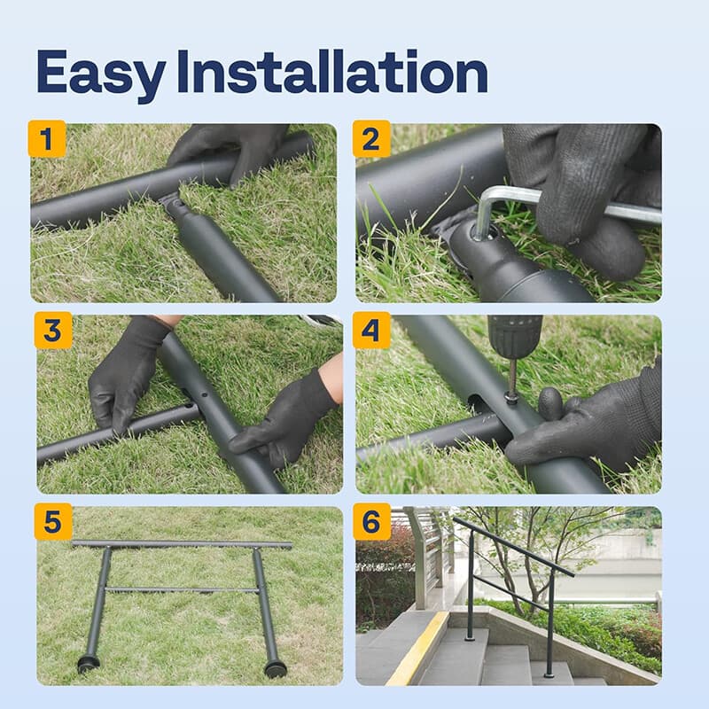 2-Pack 4 Step Hand Rails for Outdoor Steps Wrought Iron Railing for Porch Deck 6