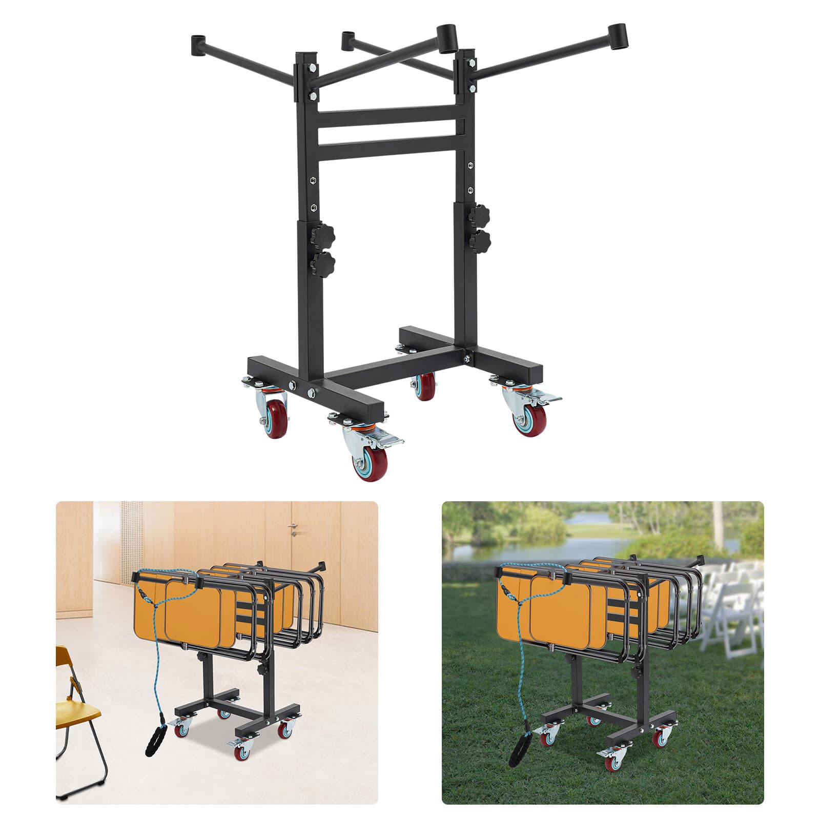 Floor Standing Folding Chair Rack Black Adjustable Folding Chair Storage Rack 4