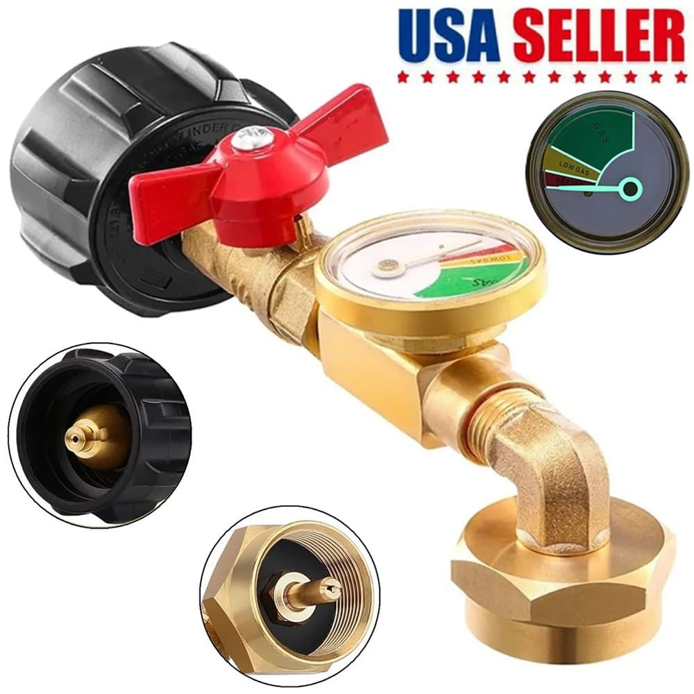 Propane Refill Adapter w/ON-Off Valve and Gauge Fill 1Lb Bottle From 5-40Lb Tank