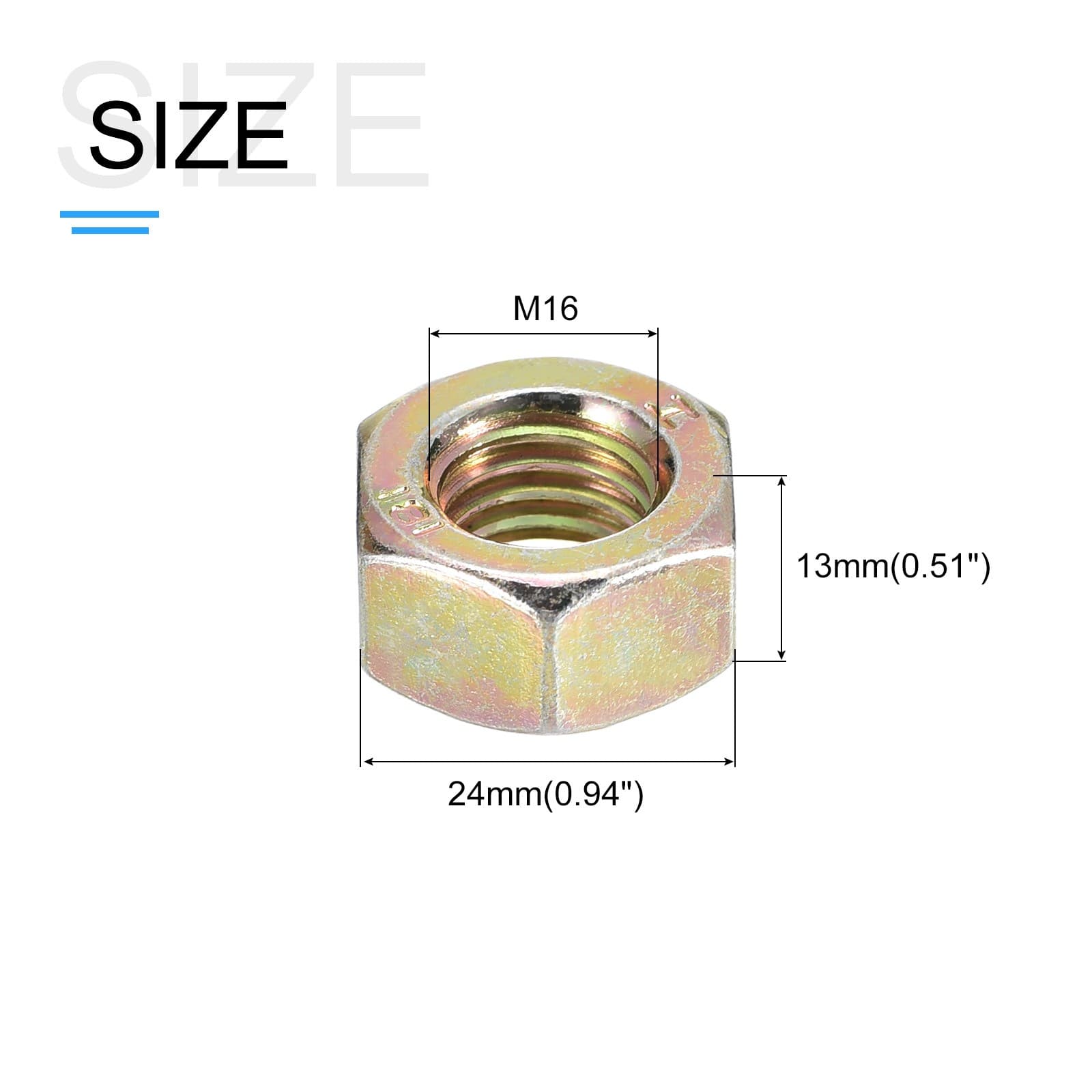 Hex Nuts (M16x2mm) 10Pcs Carbon Steel Metric Coarse Thread Zinc Plated 2