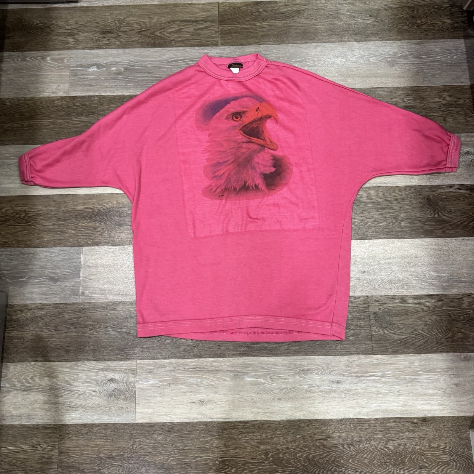 Rare Vtg It’s A Dickenson Top Women’s OSFA Pink Eagle Batwing Sleeves VGC!