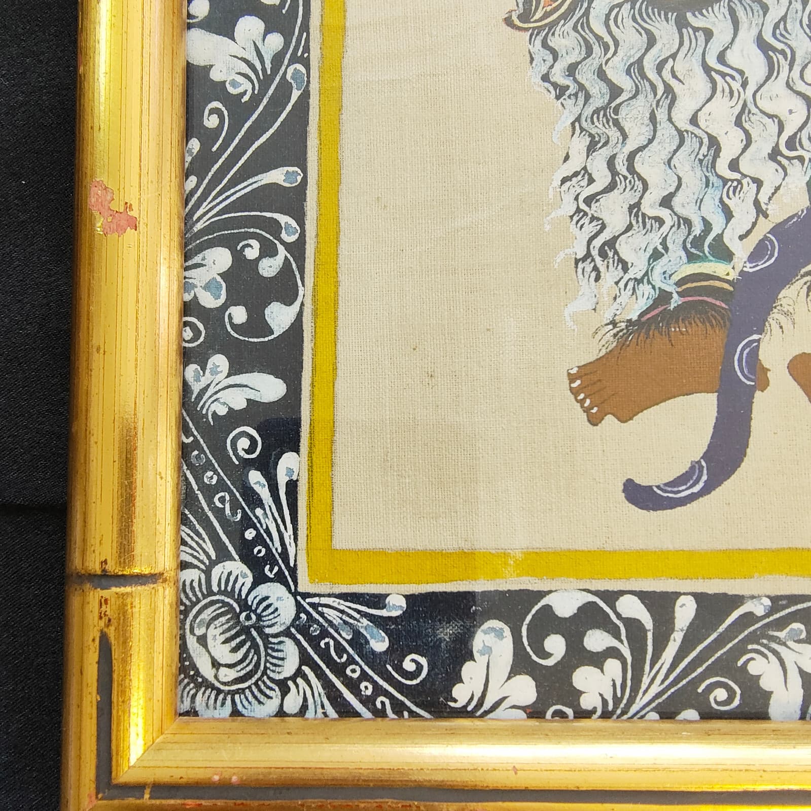 Vintage Bali Balinese Barong Dance Painting on Cloth Framed Folk Art 11" x 12" 5