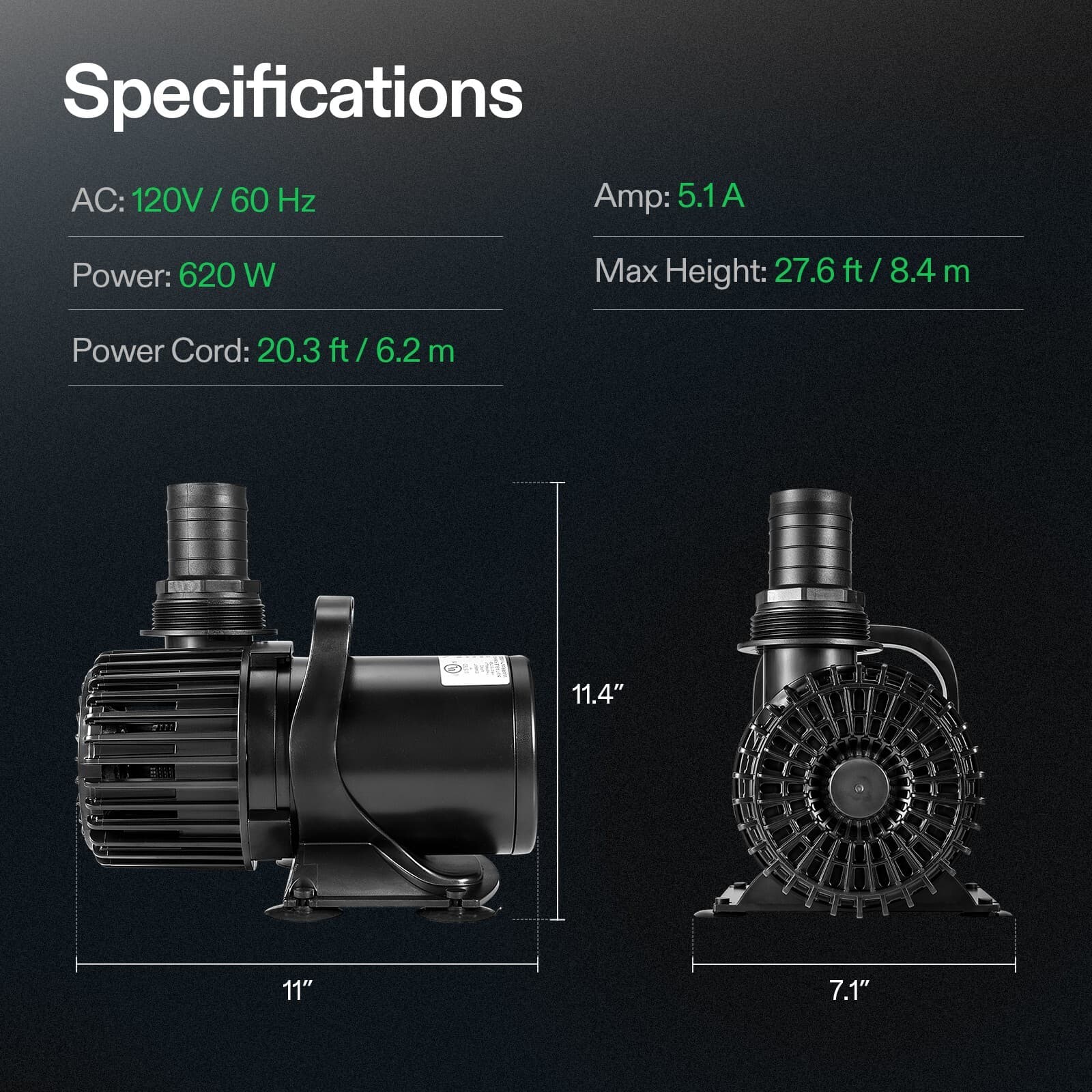 VIVOSUN Aquarium Submersible Water Pump Power Hydroponic Fountain Pond Fish Tank 5