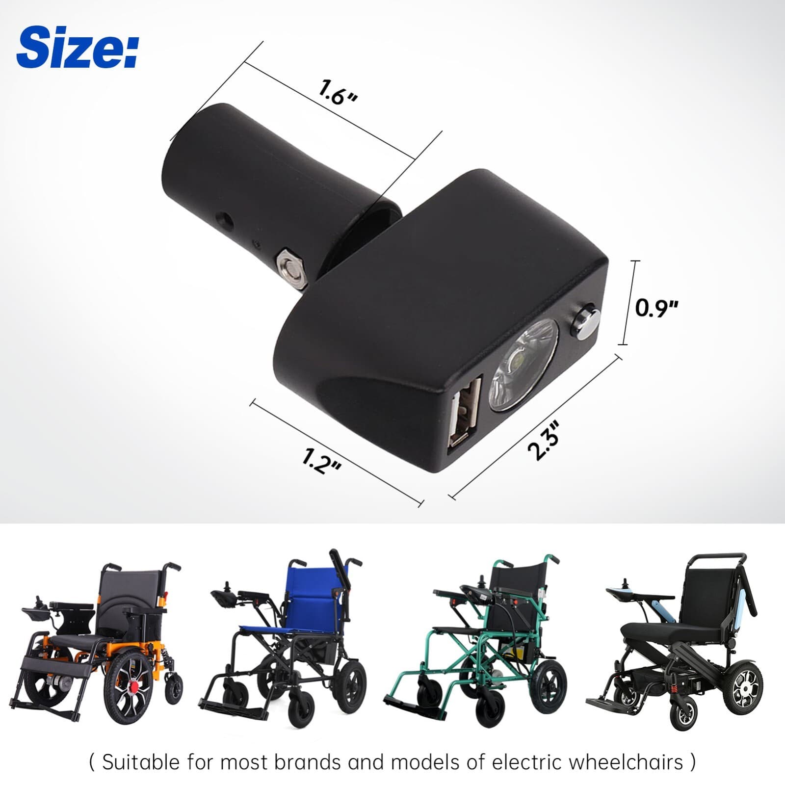Electric Wheelchair Light 3 Pin XLR Head USB Charging Adjustable Angle LED Power 6