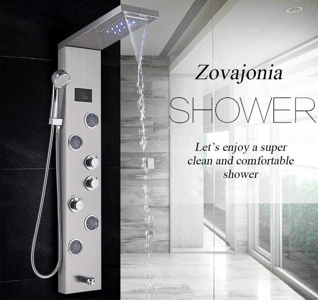 LED Shower Panel Tower Rain&Waterfall Shower Head Massage Full Body System Jets 3