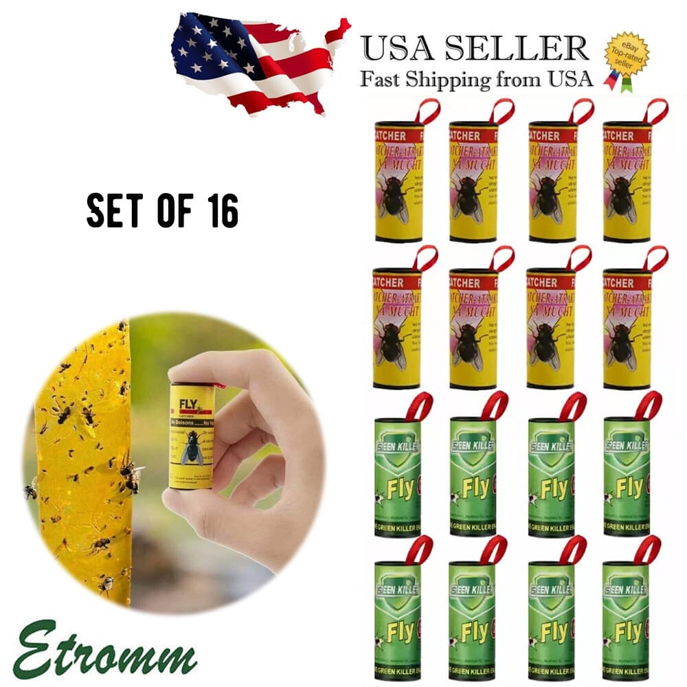 16 Fly Insect Catcher Paper Sticky Glue Bug Trap Killer Strong Roll Tape Strip
