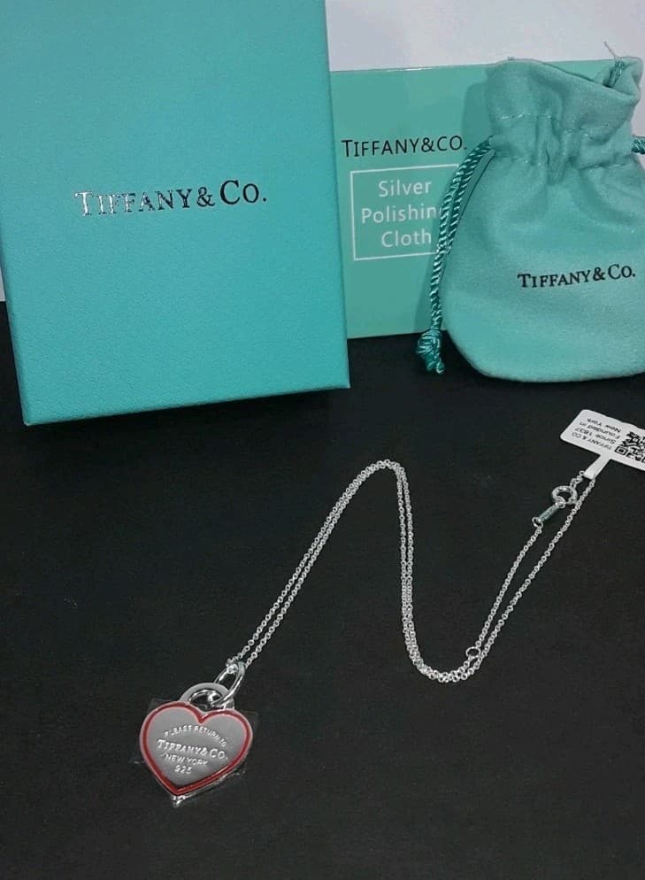 Tiffany & Co Sterling Silver Large Red Heart  Pendant Necklace 16" 925  3
