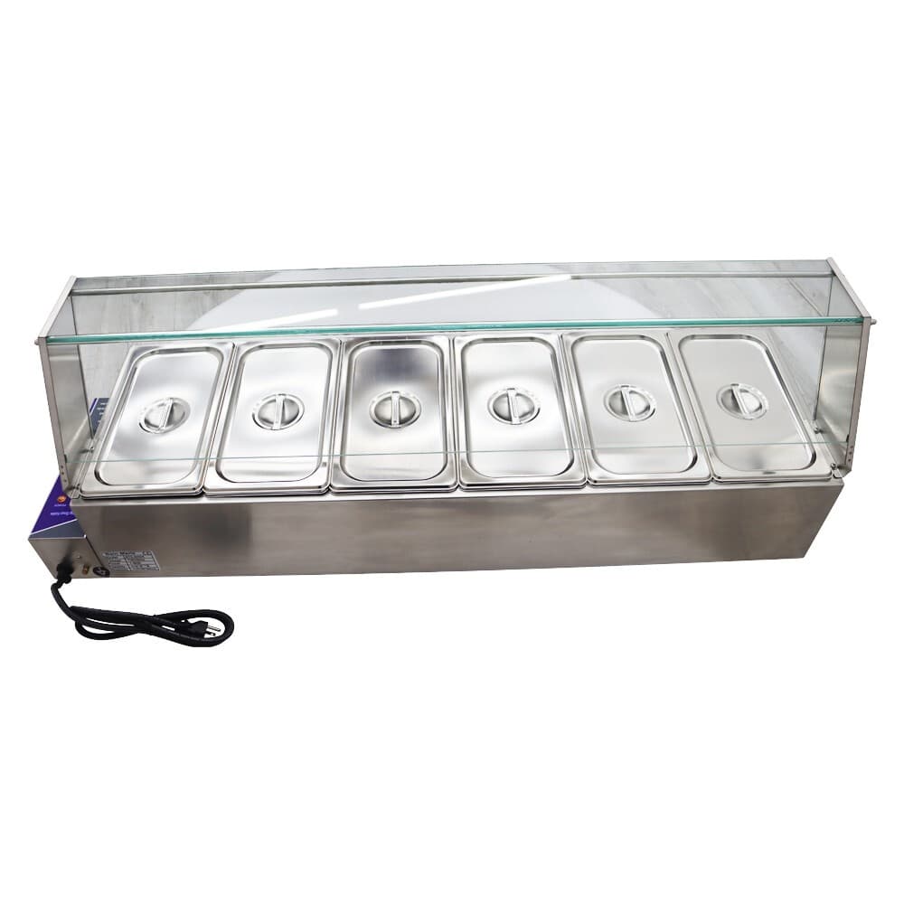 6×1/3Pan Stainless Food Warmer Electric Heating Steamer 6'' Deep Easy Clean 110V 3