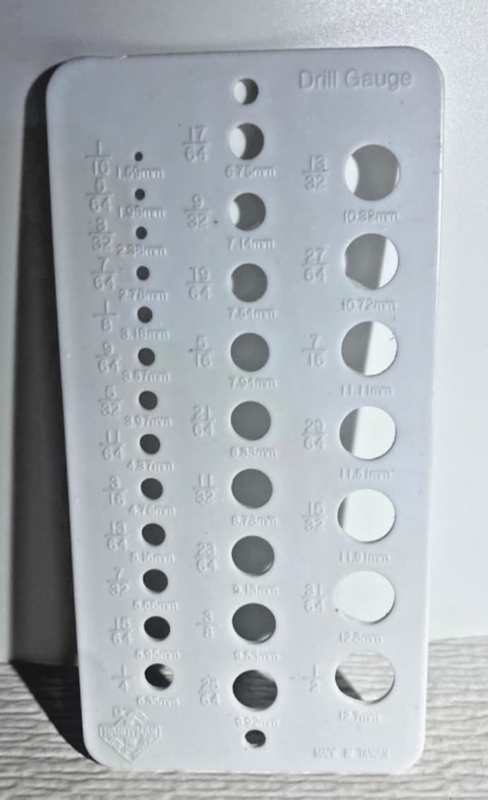 Handyman Club of America Plastic Drill Gauge 1/16" to 1/2" (1.59mm - 12.7mm) USA