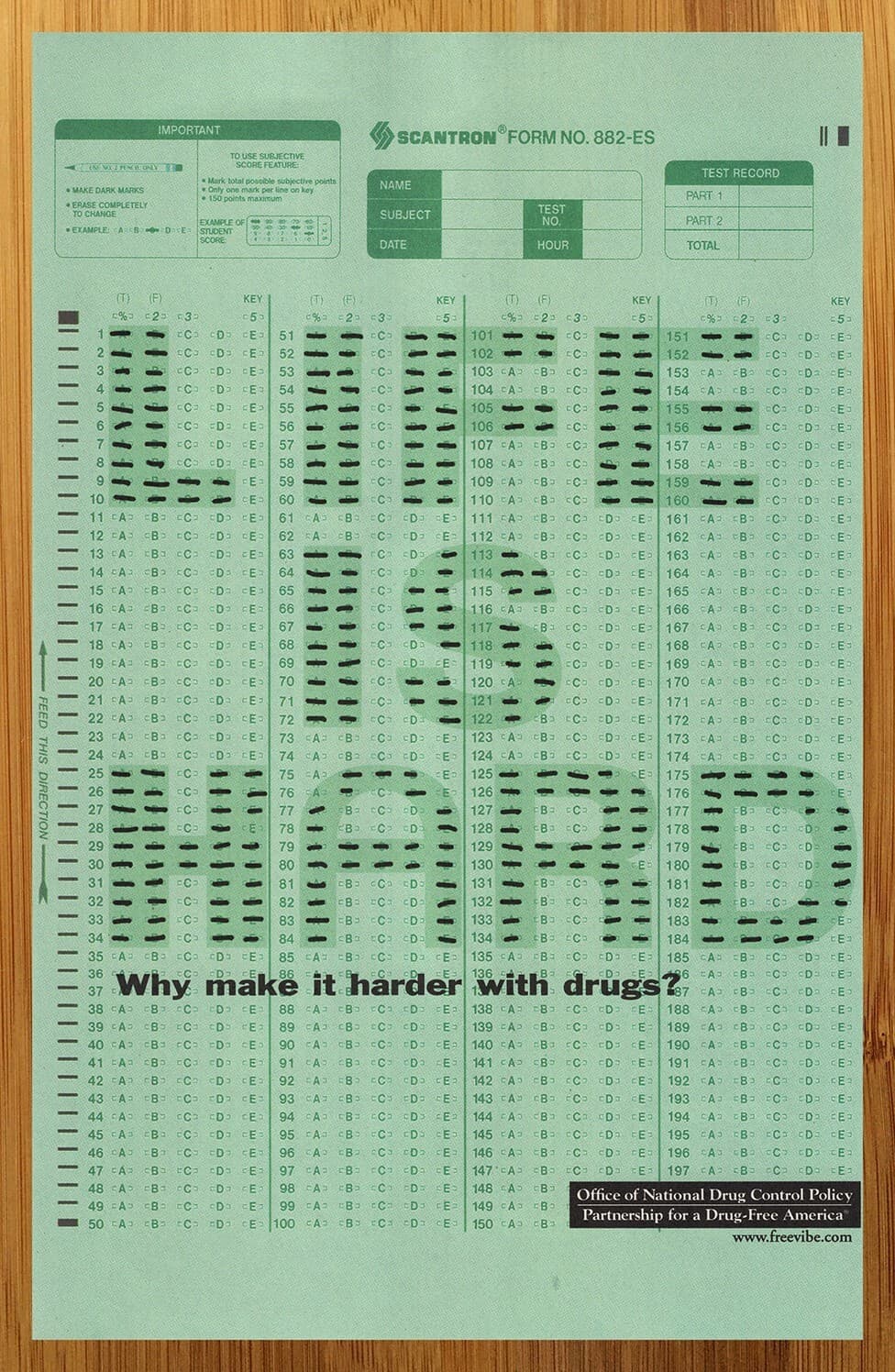1999 Anti-Drug Vintage Print Ad/Poster Kids Teen Scantron Teacher Wall Art 90s
