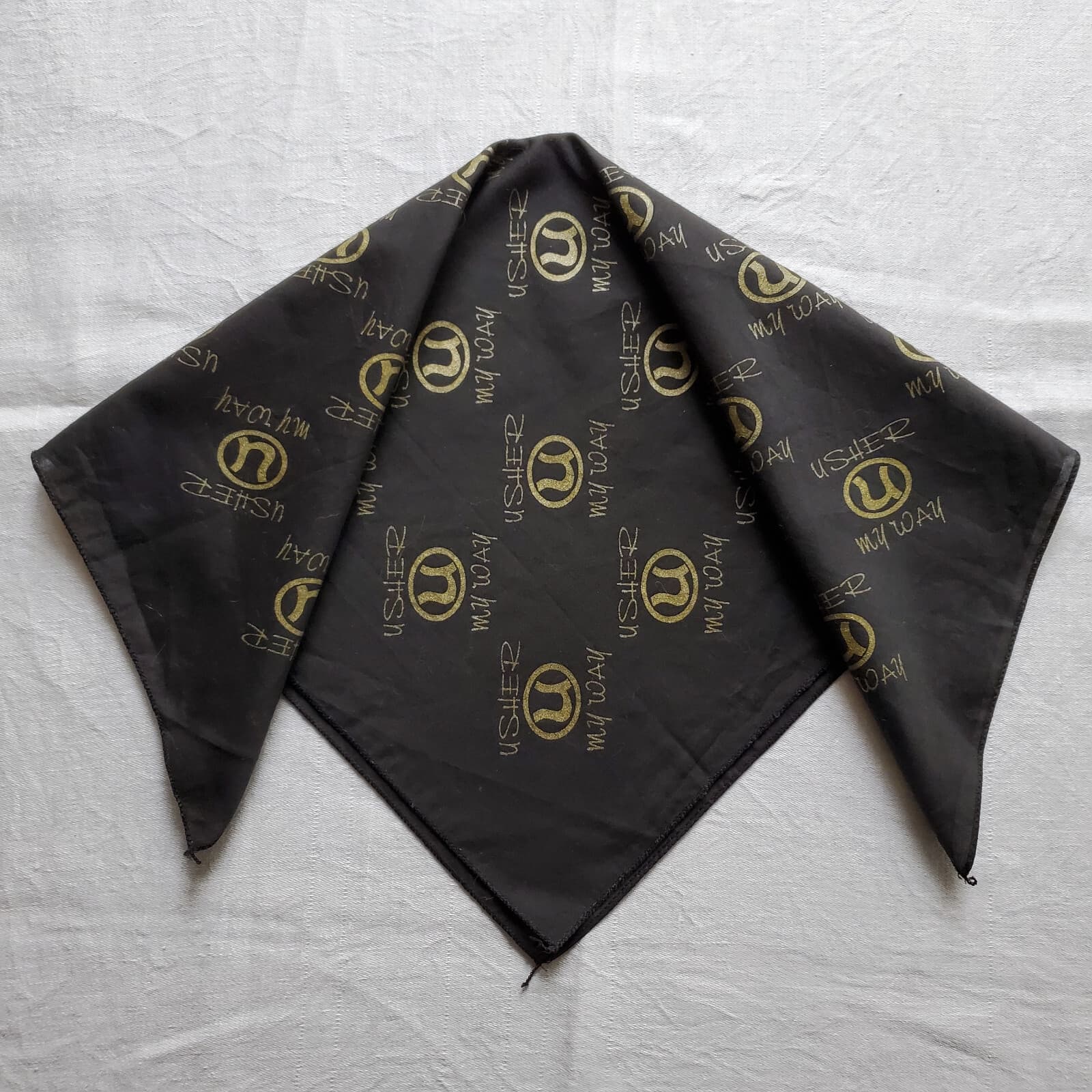 Usher Merch My Way Bandana Smoky Black Gold Glitter Logo Print 20"x20" Rare 3