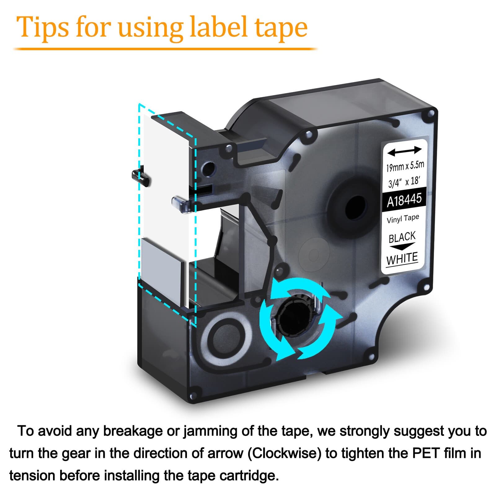 1PK Black on White IND Vinyl Label Tape 18445 for Dymo Rhino 6500 6000 3/4" 5