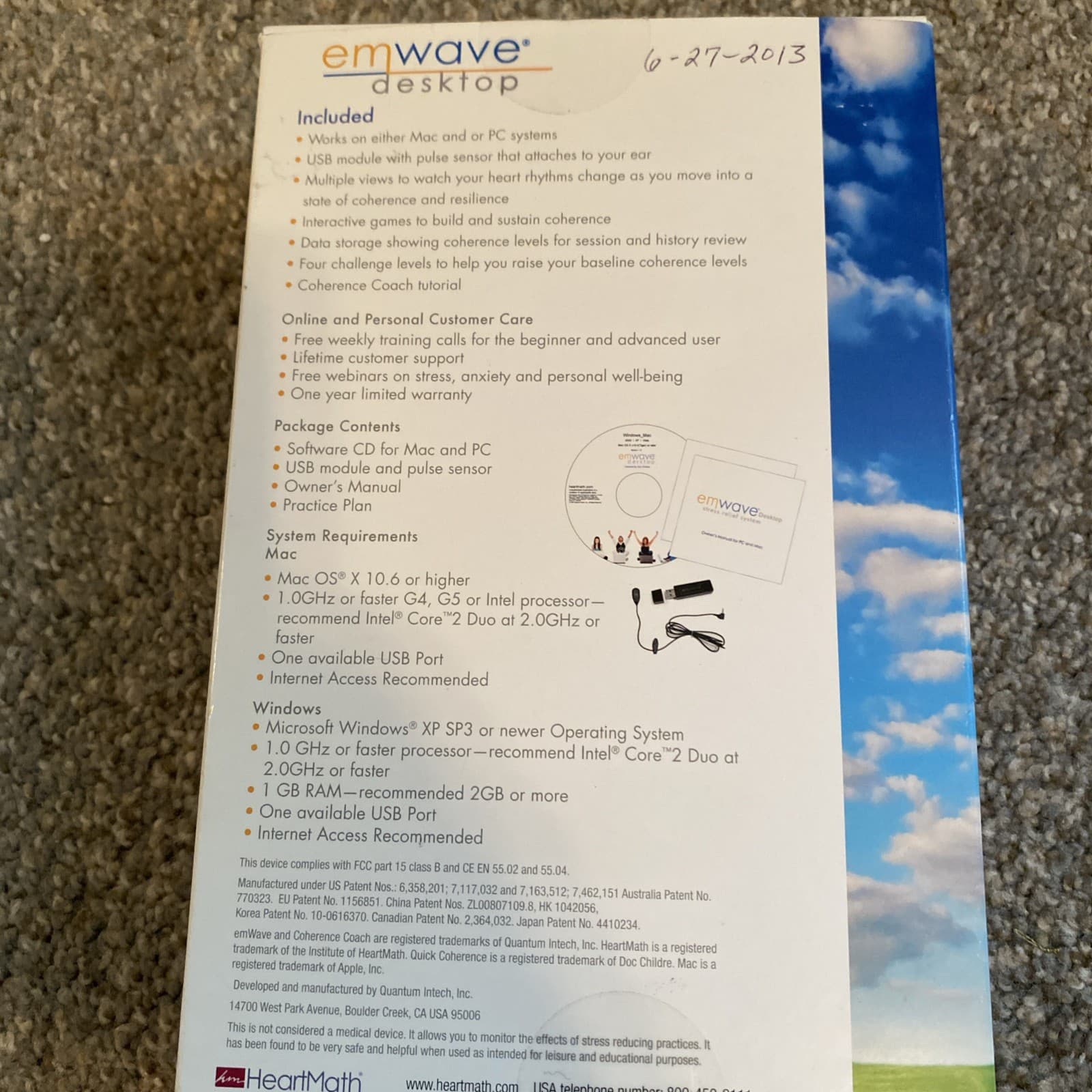 HeartMath emWave Desktop Hardware/Software (PC/Mac) System Pulse Sensor ~ Nice 4